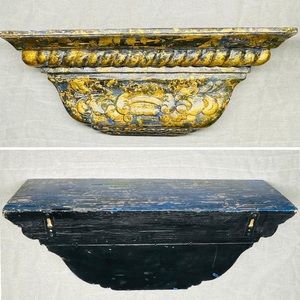 Blue and gold handing wall shelf